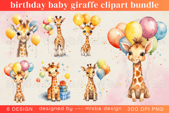 Download Birthday Baby Giraffe Clipart Bundle - Birthday Collection