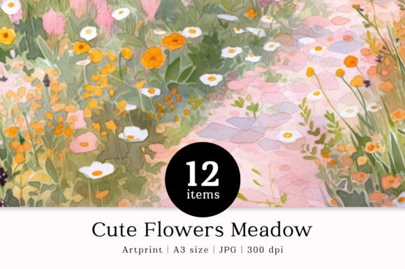 Download Cute Flowers Meadow Watercolor A3 Prints - Print Collection