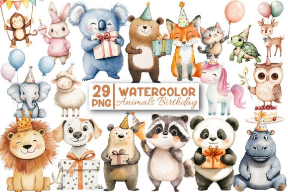 Download Watercolor Animals Birthday Clipart - Birthday Collection