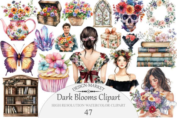 Download Watercolor Dark Blooms Clipart - Blooms Collection