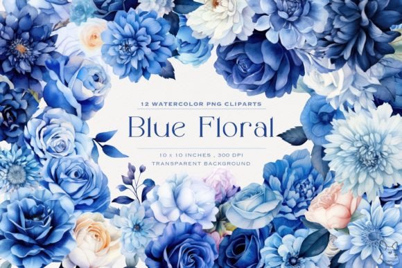 Download Blue Floral Watercolor Clipart - Blue floral watercolor Collection