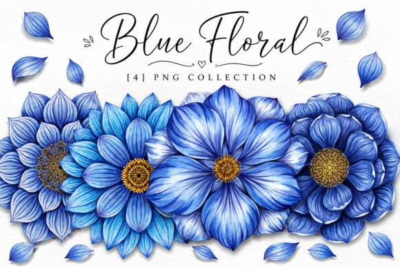 Download Blue Floral Watercolor Clipart Png Set - Blue floral watercolor Collection