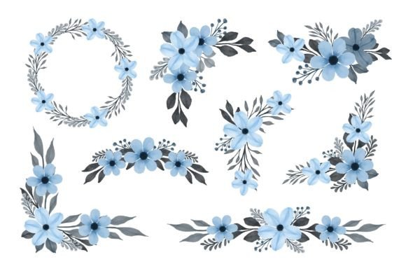 Download Blue Floral Watercolor Frame - Blue floral watercolor Collection