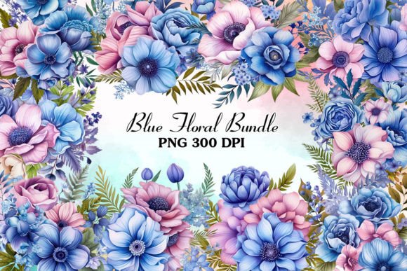 Download Blue Floral Watercolor Clipart Bundle - Blue floral watercolor Collection