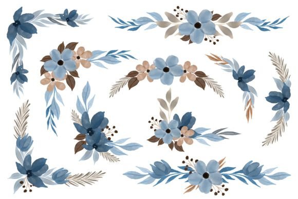 Download Arrangement of Blue Floral Watercolor - Premium Resources