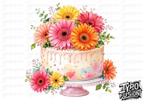 Download Botanical Daisy Birthday Cake Clipart - Birthday Collection