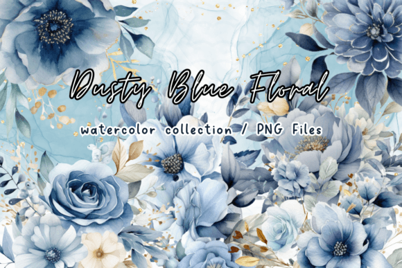 Download Dusty Blue Floral Watercolor Clipart - Blue floral watercolor Collection