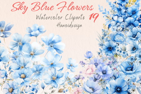 Download Sky Blue Floral Watercolor Cliparts - Blue floral watercolor Collection