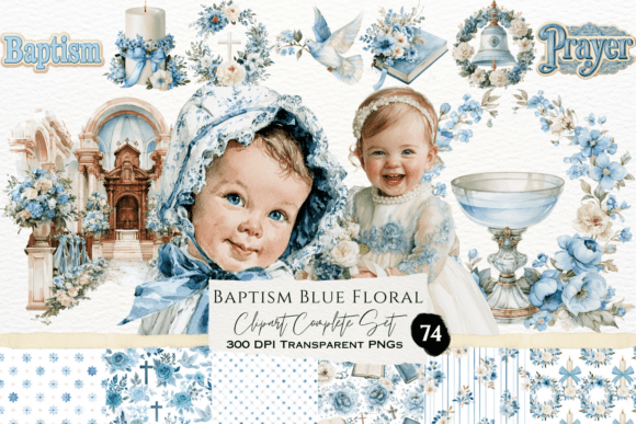 Download Baptism Blue Floral Watercolor Set - Blue floral watercolor Collection