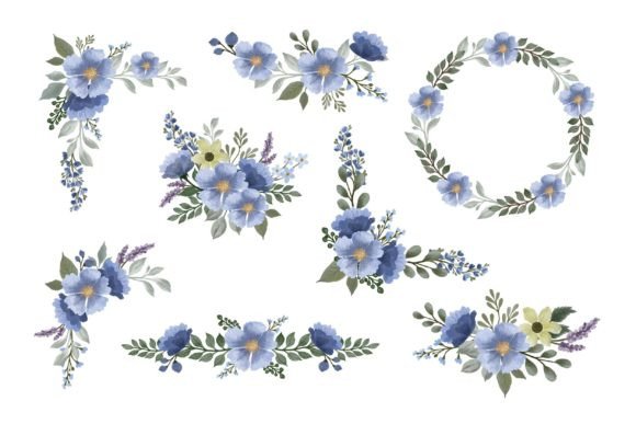 Download Set of Blue Floral Watercolor Frame - Blue floral watercolor Collection