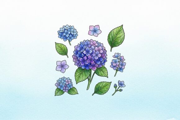Download Hydrangea Blooms and Foliage Watercolor - Blooms Collection
