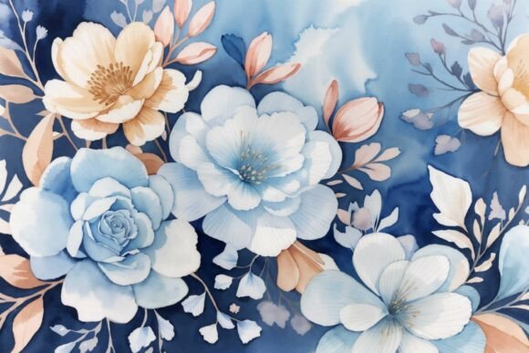 Download Soft Blue Watercolor Floral Background - Premium Bundle