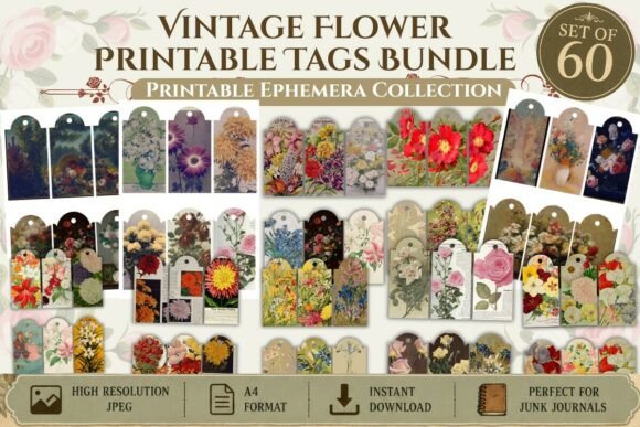 Download Vintage Flower Printable Tags Bundle - Print Collection