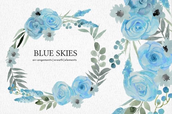 Download Light Blue Floral Watercolor Clipart Set - Premium Resources