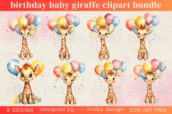 Download Birthday Baby Giraffe Clipart Bundle - Birthday Collection